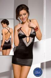 Chemise nera MARICA con inserti in pizzo grigio ricamato. 