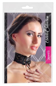 Collarino nero in pizzo con stringatura.