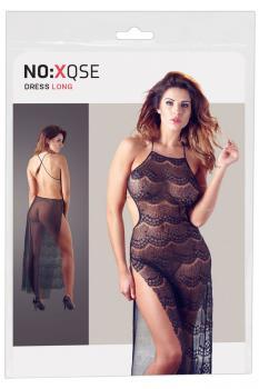 Abito lungo in tulle e pizzo.