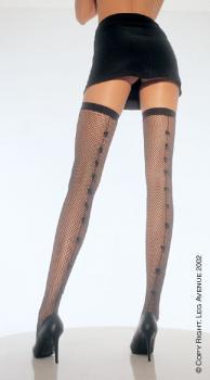 Leg Avenue: calze a rete con fiocchetti e riga.