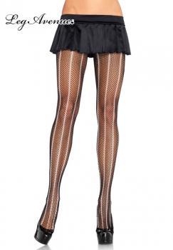 Leg Avenue: collant rete con righe bianche verticali.