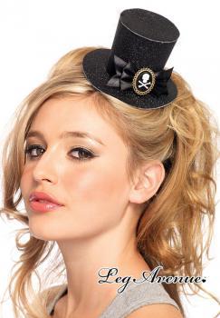 Leg Avenue: mini cappello glitterato con fiocco e cammeo.