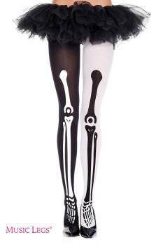 Music Legs: collant bicolore con disegno ossa.