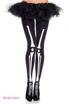 Music Legs: collant nero con disegno ossa.