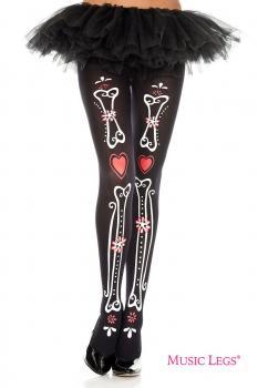 Music Legs: collant disegno ossa con cuori e fiori.
