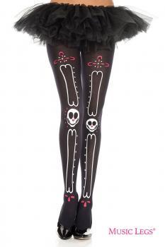 Music Legs: collant con disegno ossa e teschi messicani.