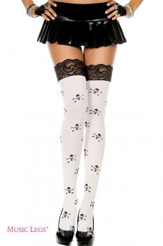 Music Legs: calze con teschi e balza in pizzo nero.