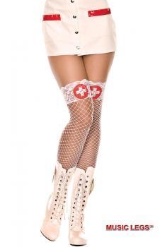 Music leg: calze a rete da infermiera con balza in pizzo.