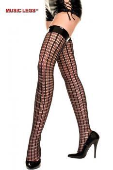 Music Legs: calze traforate con balza in vinile e linee opache.