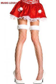 Music Legs: calze a rete con balza in piume di marabou.