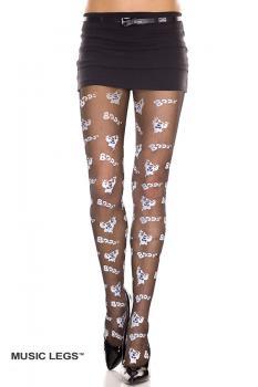 Music Legs: collant velati con scritte e disegno fantasmi.