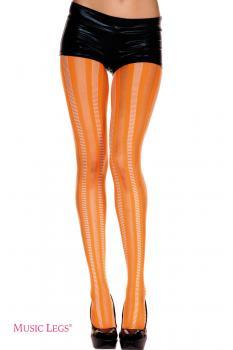 Music leg: collant arancioni con strisce e linee in rilievo.