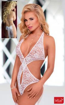 Softline - Body in pizzo con incrocio. Bianco