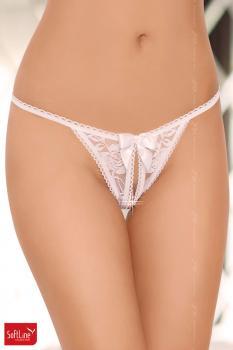 Softline - Tanga aperto in pizzo con fiocco. Bianco