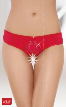 Tanga brasiliano aperto con strass. Rosso.