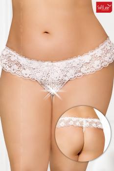 Softline - Perizoma in pizzo con fiocco e strass. Bianco
