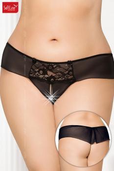 Tanga nero con inserto in pizzo e fiocchetti