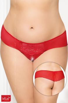 Tanga rosso con inserto in pizzo e fiocchetti