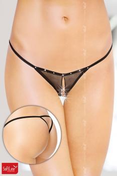 Softline - Tanga aperto in microrete con borchiette. Nero