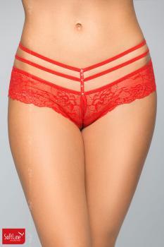 Brasiliana in pizzo con strass e stringhe. Rosso.