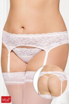 Softline - Reggicalze e perizoma in pizzo e tulle. Bianco XL