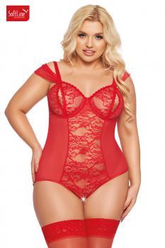 Body DORA in tulle e pizzo con coppe e cavallo aperti. Rosso