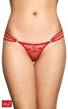 Tanga rosso in pizzo con 3 fianchetti.