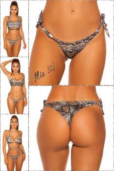 Tanga bikini brasiliano pitonato con lacci laterali.