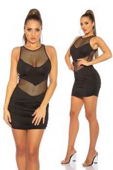 Mini abito in tessuto e rete. Nero.