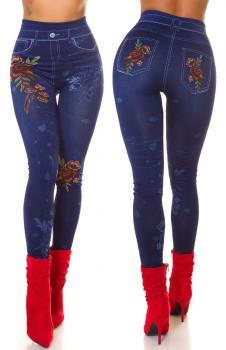 Leggings Jeanslook con stampa floreale. BLU