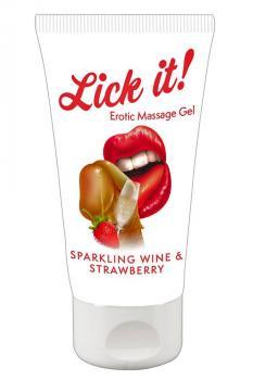 Gel massaggiante gusto fragola e spumante. 50 ml.