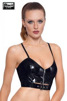 Top in vinile con zip e fibbia.