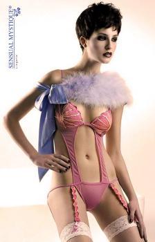 Body rosa ricamato con reggicalze.