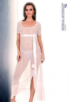 Camicia da notte bianca a pois con rose.
