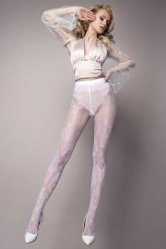 Collant bianco velato con ricami floreali. Art. 582