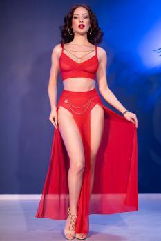 Set 3 pezzi in tulle con catene dorate removibili. Rosso