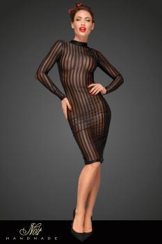 Abito aderente in tulle con righe verticali.