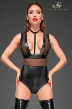 Body in tessuto nero opaco con inserti in tulle.