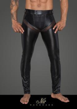 Pantaloni lunghi da uomo in tessuto effetto bagnato con inserti in re