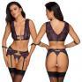 Set intimo 4 pezzi in pizzo viola con polsini.