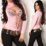 Maglia dolcevita con stringatura anteriore. Rosa.