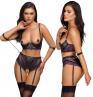 Set intimo 2 pezzi in pizzo viola con polsini.
